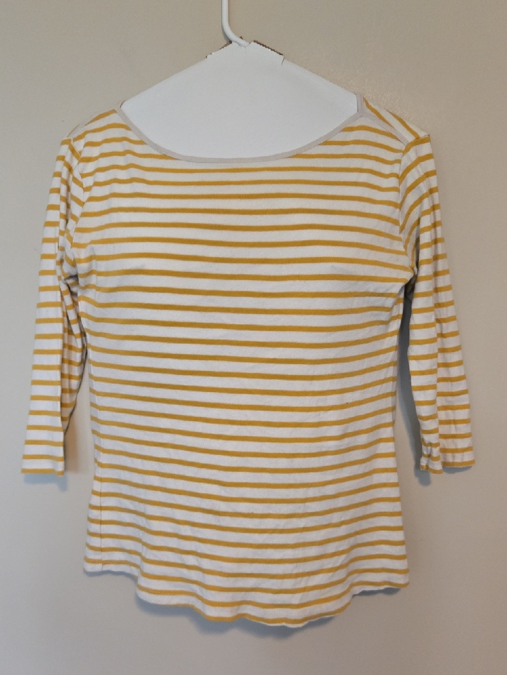 Simply Styled Yellow and White Striped Boatneck Top